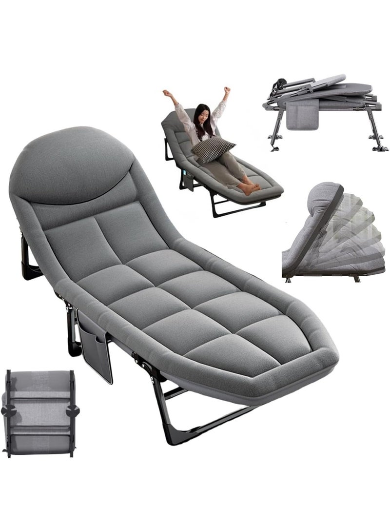 CityRiya-Long Camping Cot with Mattress, Heavy Duty Folding Bed, Adjustable Recliner Lounge Chair, Portable Single Sleeping Cot, Comfortable Resting Bed 450 Lbs Capacity for Camping, Beach, Travel & Office Nap Rest - Image 1