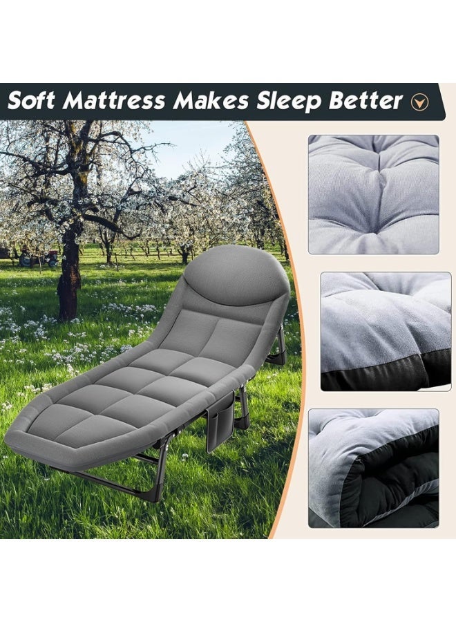 CityRiya-Long Camping Cot with Mattress, Heavy Duty Folding Bed, Adjustable Recliner Lounge Chair, Portable Single Sleeping Cot, Comfortable Resting Bed 450 Lbs Capacity for Camping, Beach, Travel & Office Nap Rest - Image 2