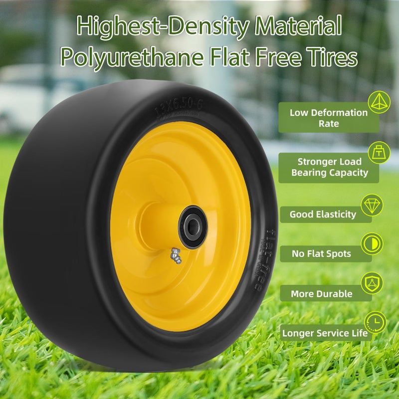 Iococee 2 Pcs 13x6.50-6 Lawn Mower Tires Flat Free with 3/4" 1/2" 5/8" Chrome Steel Bearings, 13x6.50-6 Zero Turn Mower Front Tires, 13x6.5-6 Flat Free Lawn Tires for Commercial Grade, 5.5"-7.5" Centered Hub - Image 5