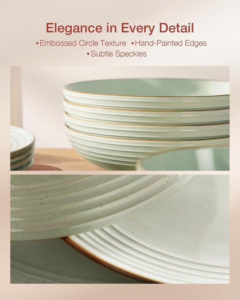 Famiware Jupiter Dinnerware Set Plates and Bowls Dish Sets for 4 12 Pieces Microwave and Dishwasher Safe Stoneware Tableware Chip and Scratch Resistant Light Green - Image 4
