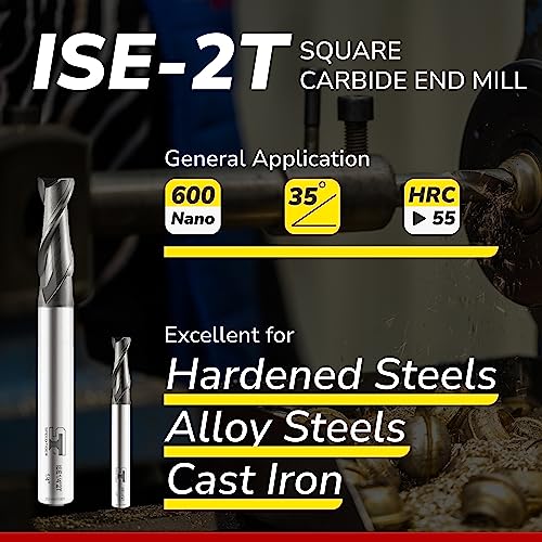 SPEED TIGER Micrograin Carbide Square End Mill - 2 Flute - ISE3/16 2T (5 Pieces, 3/16") - for Milling Alloy Steels, Hardened Steel, Metal & More – Mill Bits Sets for DIYers & Professionals - Image 2