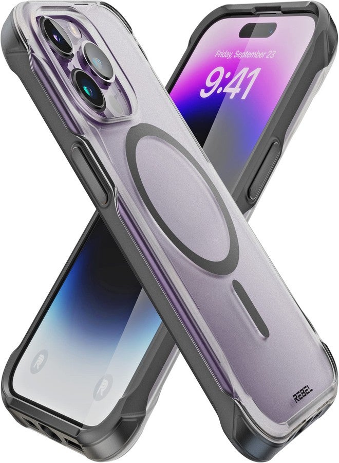 REBEL Phone Clear Case for iPhone 14 Pro [Frosted Series Gen-4] Strong MagSafe Compatible, Translucent, Matte Texture, Protective Bumpers, Metal Buttons, 6.1 Inch 2023 Cover (Frosted Black) - Image 1