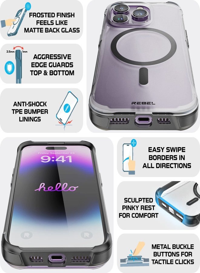 REBEL Phone Clear Case for iPhone 14 Pro [Frosted Series Gen-4] Strong MagSafe Compatible, Translucent, Matte Texture, Protective Bumpers, Metal Buttons, 6.1 Inch 2023 Cover (Frosted Black) - Image 3