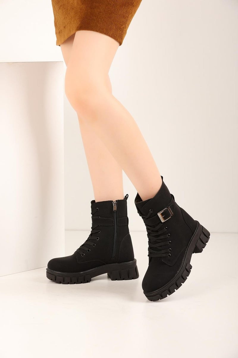ModaOnn Women's Black Pocket Bag Boot Lace-up and Zipper Boots  - Image 5