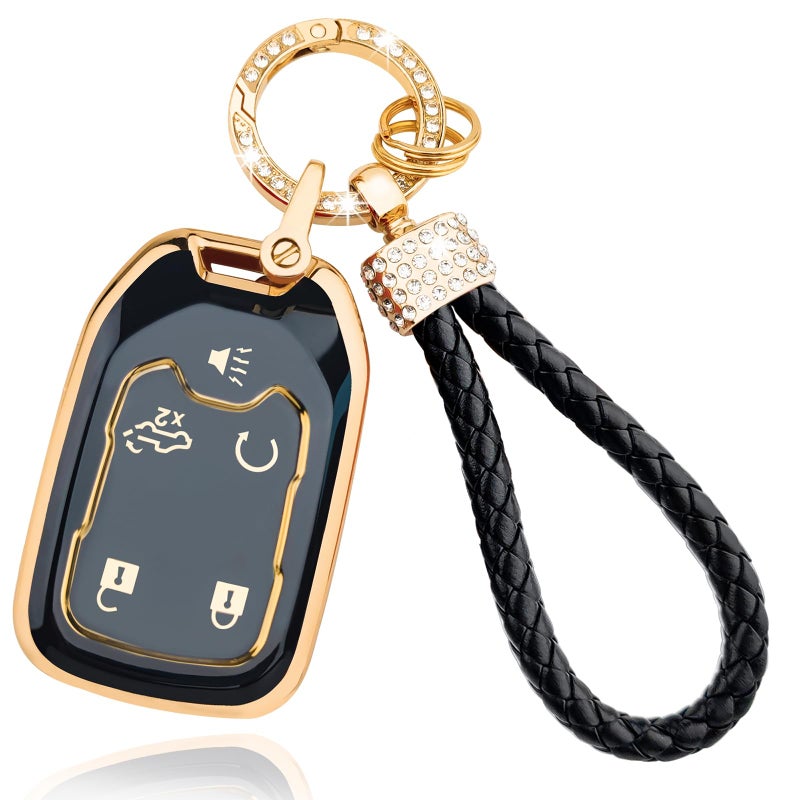 OLLEN Key Fob Cover Fit for GMC AcadiaTerrainSierra Fit for Chevy Silverado 20192022 Full Protection Soft TPU Key Case 5 Button with Bling Keychain Black