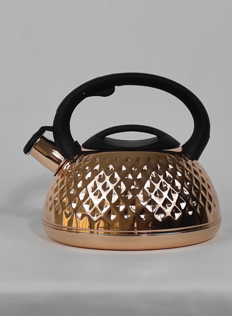 3L Modern Design Coffee Dallah Pot Rustproof Premium Stainless Steel Teapot with Alarming Whistle Mirror Finish Coffee Kettle Easy Pour Spout Tea Kettle with Lid and Heat Resistant Ergonomic Handle Dishwasher Safe Induction Safe Teapot for Office Home