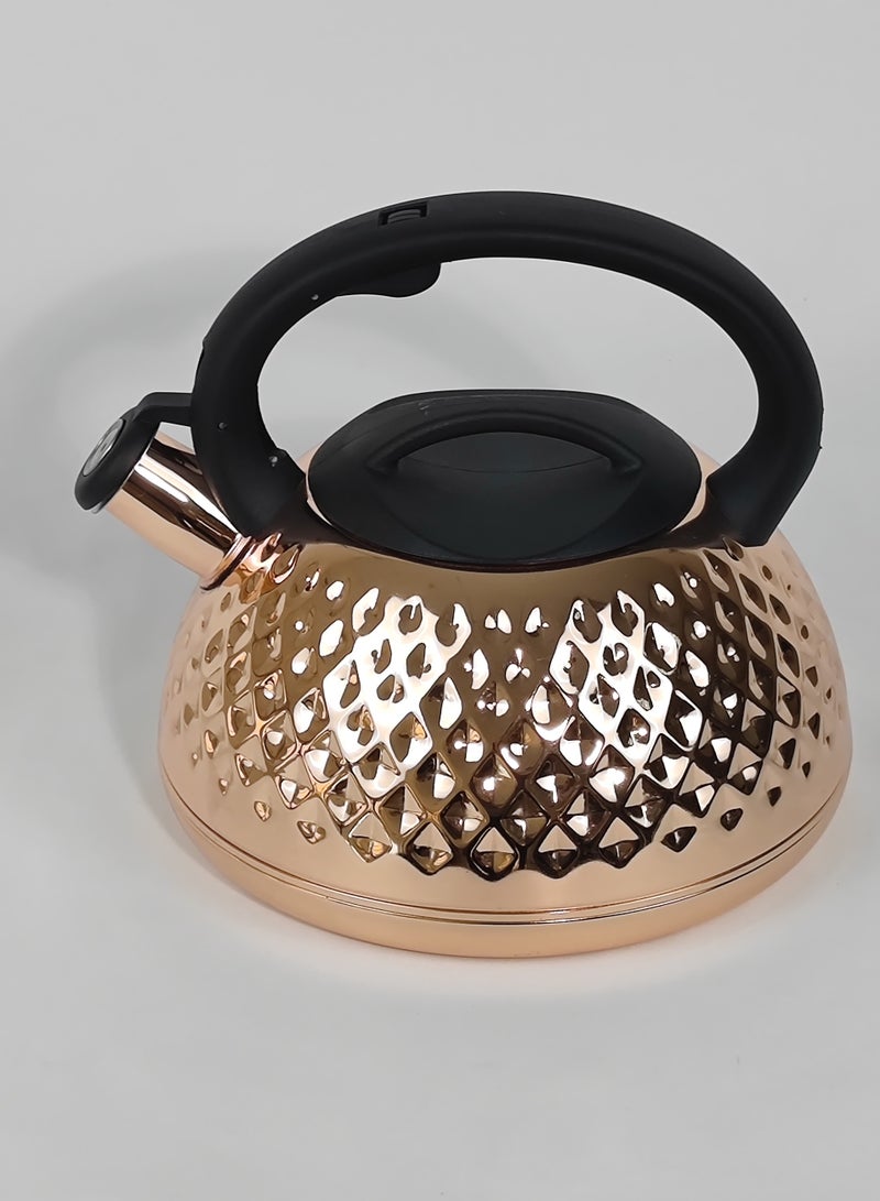 3L Modern Design Coffee Dallah Pot Rustproof Premium Stainless Steel Teapot with Alarming Whistle Mirror Finish Coffee Kettle Easy Pour Spout Tea Kettle with Lid and Heat Resistant Ergonomic Handle Dishwasher Safe Induction Safe Teapot for Office Home
