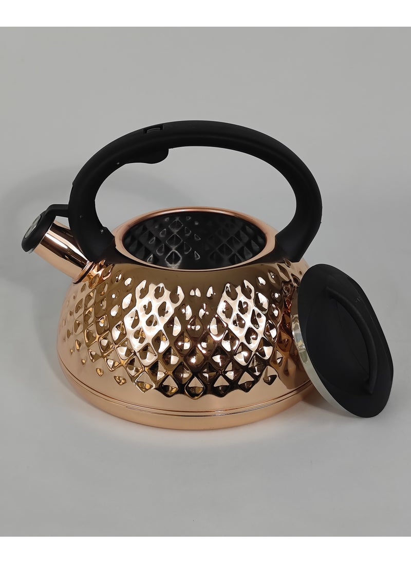 3L Modern Design Coffee Dallah Pot Rustproof Premium Stainless Steel Teapot with Alarming Whistle Mirror Finish Coffee Kettle Easy Pour Spout Tea Kettle with Lid and Heat Resistant Ergonomic Handle Dishwasher Safe Induction Safe Teapot for Office Home