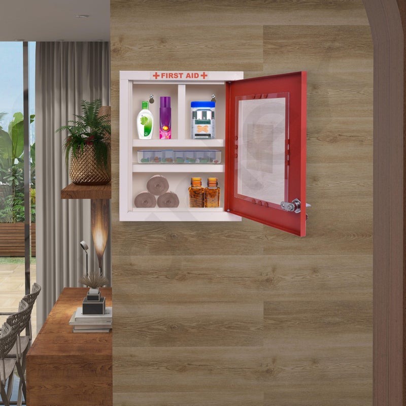 Plantex First Aid Kit Box with Multi Compartment/Emergency Medical Box for Home - School - Office/Medicine Box with Lock & Keys - (Red & Ivory) - GI Steel - Image 5