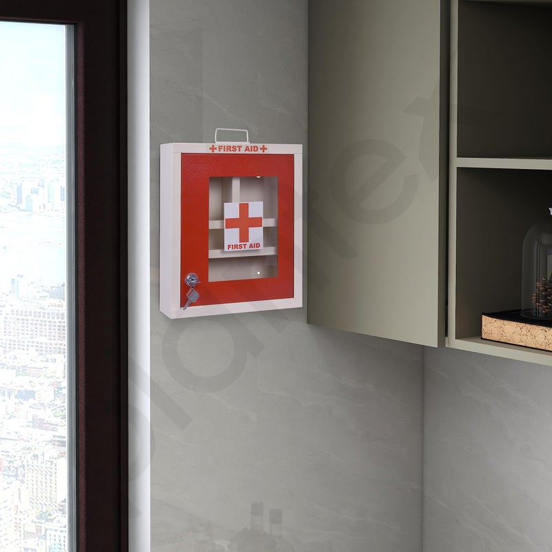 Plantex First Aid Kit Box with Multi Compartment/Emergency Medical Box for Home - School - Office/Medicine Box with Lock & Keys - (Red & Ivory) - GI Steel - Image 2