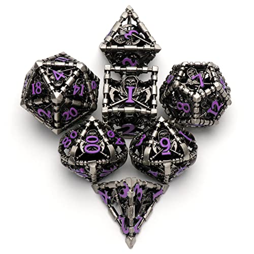HNCCESG Hollow Grim Reaper Metal DND Dice Set7Piece Polyhedral RPG Dice3D Hollow Skeleton Design Purple Numbers - Image 5