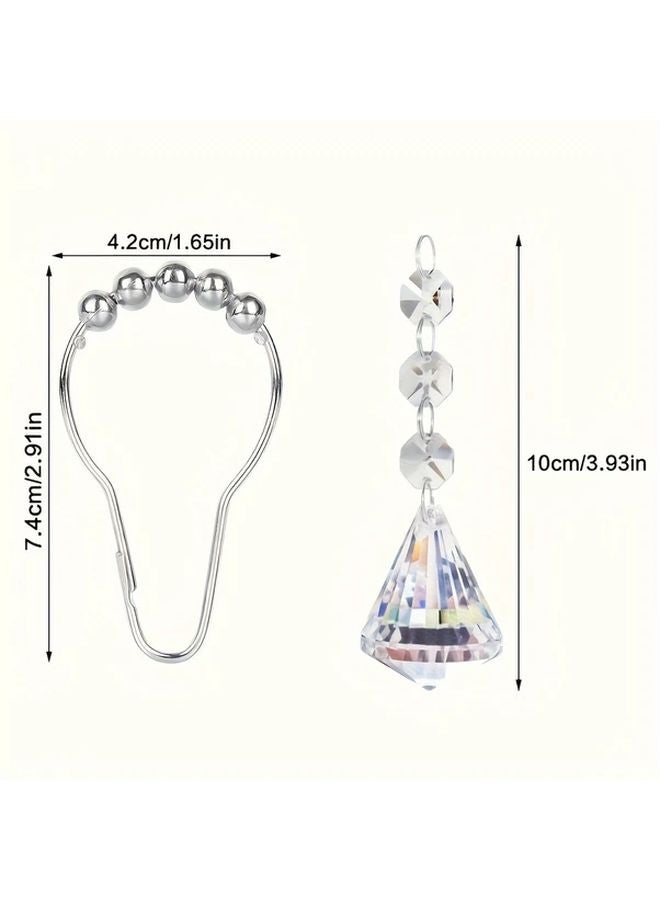 Water Drops Style 12pcs Rust Resistant Stainless Steel Shower Curtain Hooks With Roller Balls - Image 3