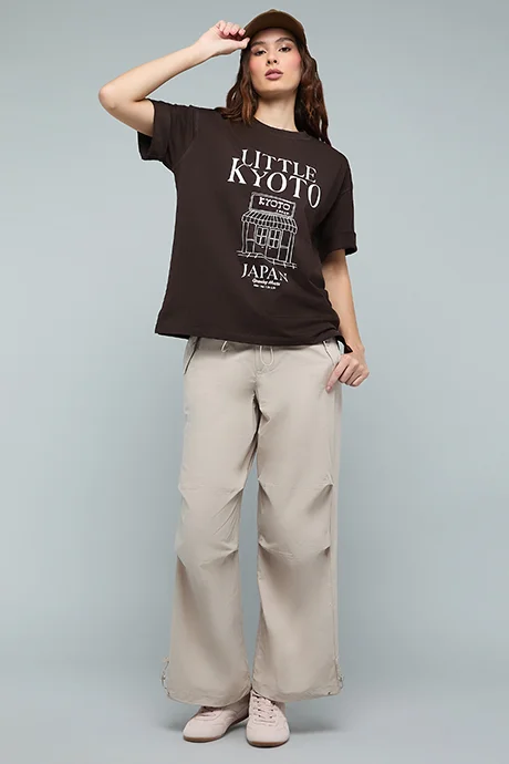 R&B Solid Cargo Pants with Drawstring Waist