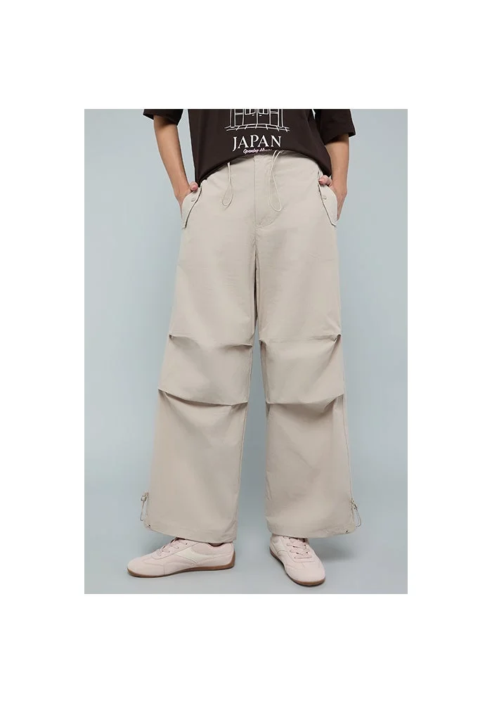 R&b Solid Cargo Pants with Drawstring Waist