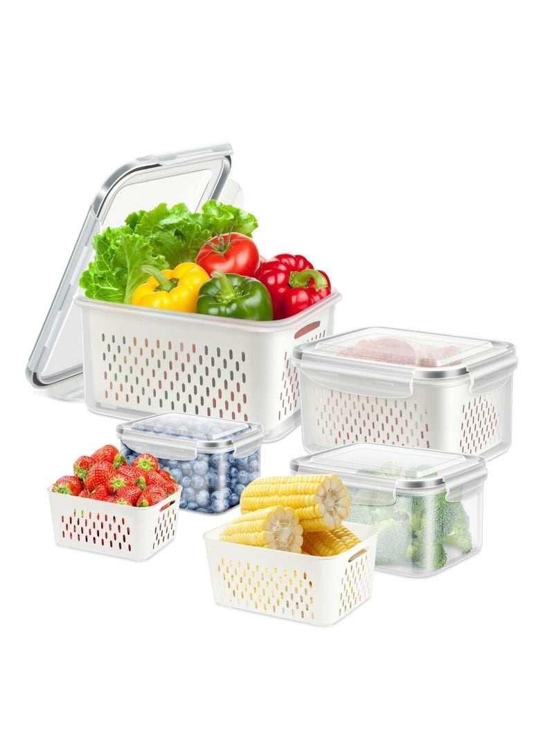 Arabest 4Pcs Food Storage, Fridge Storage Organizer with Removable Draining Colanders and Lid, Leakproof Fridge Organizer for Fruit, Vegetables, Salad, Berry, Lettuce and Meat Keeper Fresh - Image 1