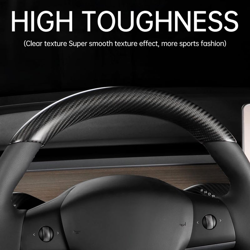 JSWAN Real Carbon Fiber Steering Wheel Cover for Tesla Model 3 2017 to 2023 Model Y 2020 to 2024 Steering Wheel Trim Cover Steering Wheel Wrap Protector Interior Accessories (Matte Black Upper Part) - Image 3