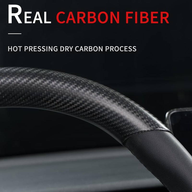 JSWAN Real Carbon Fiber Steering Wheel Cover for Tesla Model 3 2017 to 2023 Model Y 2020 to 2024 Steering Wheel Trim Cover Steering Wheel Wrap Protector Interior Accessories (Matte Black Upper Part) - Image 5