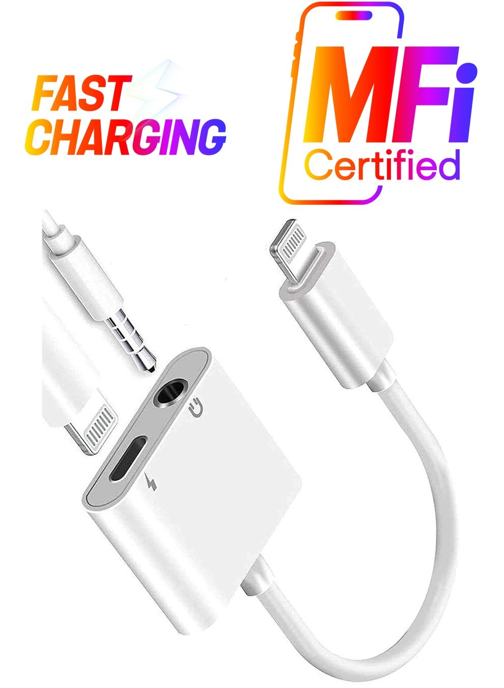Apple MFi Certified Lightning to 3.5mm Headphones Dongle Jack Adapter for iPhone 2 in 1 Headphone Adapter and Aux Audio Adapter& Charger Cable Splitter Compatible with iPhone 12 11 XS XR X 8 7