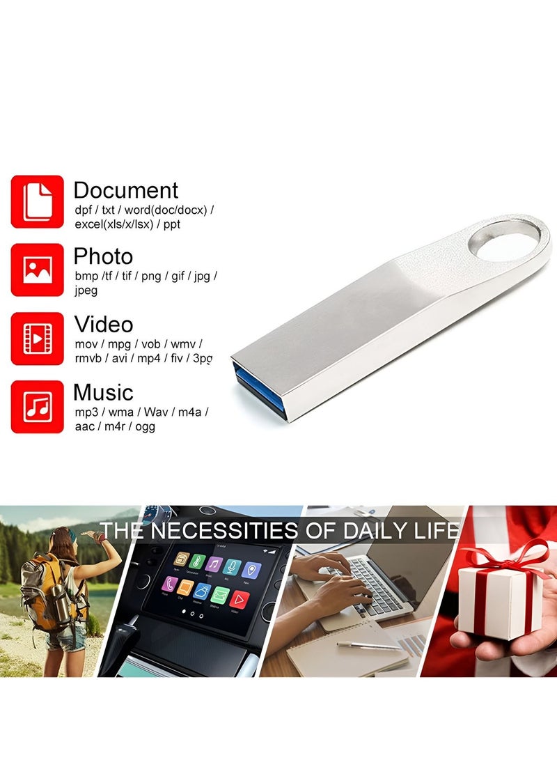 CHAPPELINE Flash Drive For Storage And Transfer With 128GB Capacity 128GB Flash Drive Metal USB 3.1/3.0, Waterproof, Shockproof - Silver - Image 2