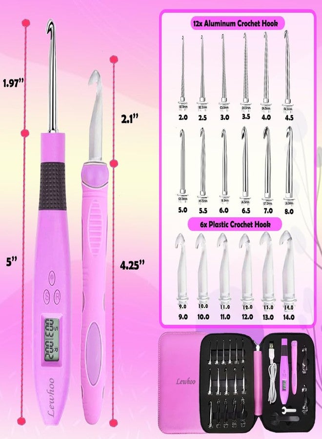 Lewhoo Light Up Crochet Hooks for Stitch & Row Counter,Counting Crochet Hook Set Digital Crochet Hooks Set,18 Different Size Interchangeable Crochet Needle 2.0~14.0mm - Image 2