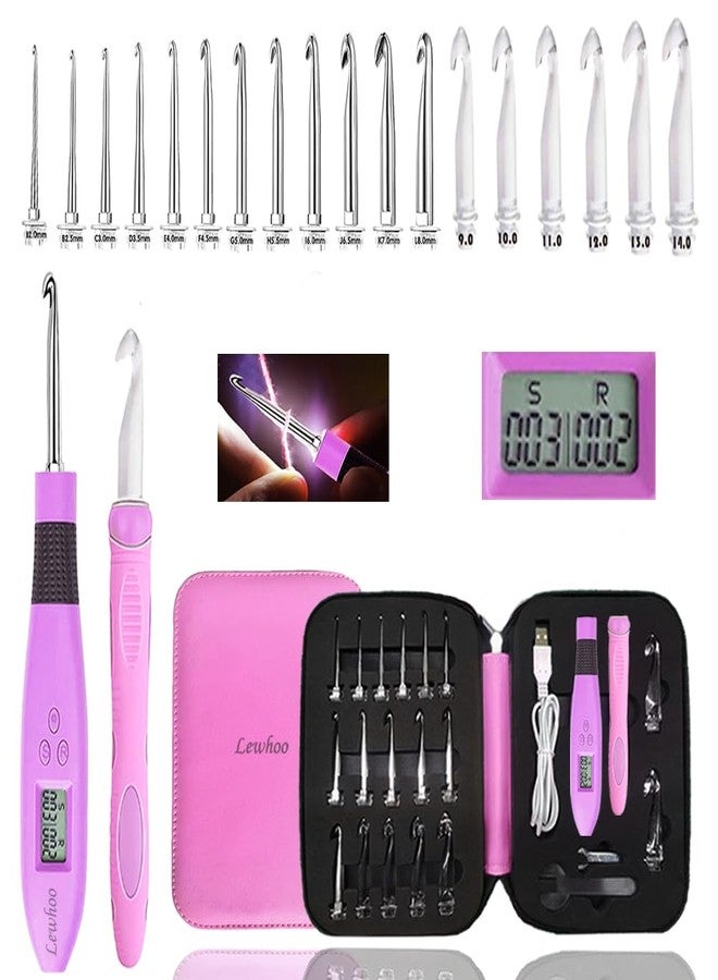 Lewhoo Light Up Crochet Hooks for Stitch & Row Counter,Counting Crochet Hook Set Digital Crochet Hooks Set,18 Different Size Interchangeable Crochet Needle 2.0~14.0mm - Image 1