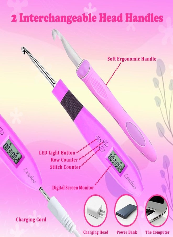 Lewhoo Light Up Crochet Hooks for Stitch & Row Counter,Counting Crochet Hook Set Digital Crochet Hooks Set,18 Different Size Interchangeable Crochet Needle 2.0~14.0mm - Image 3