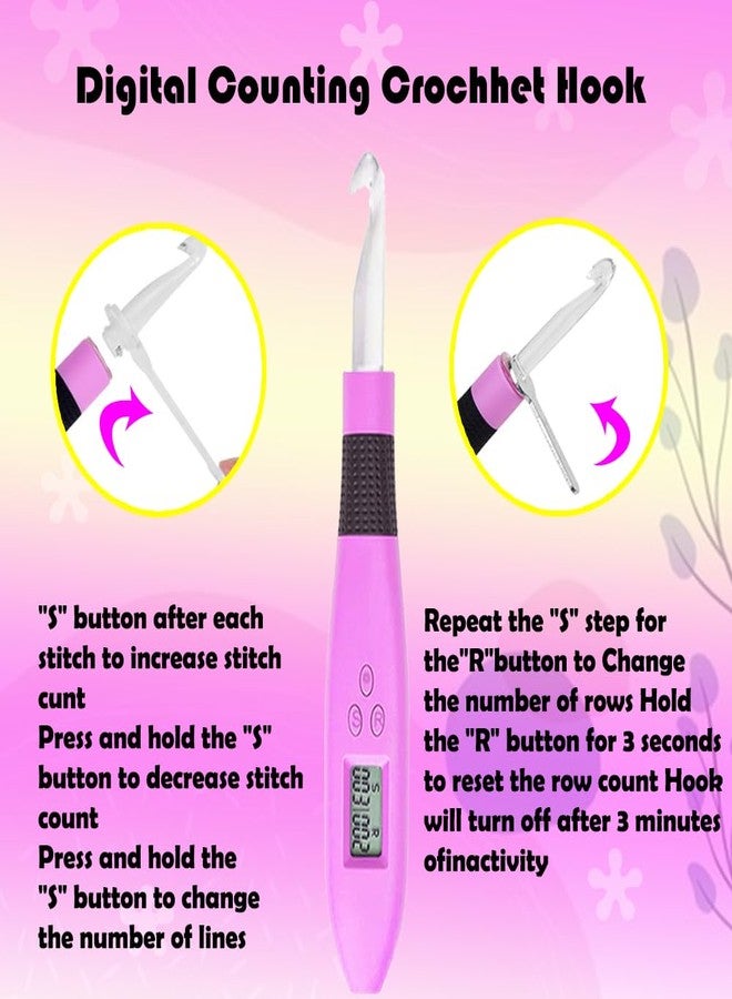 Lewhoo Light Up Crochet Hooks for Stitch & Row Counter,Counting Crochet Hook Set Digital Crochet Hooks Set,18 Different Size Interchangeable Crochet Needle 2.0~14.0mm - Image 5