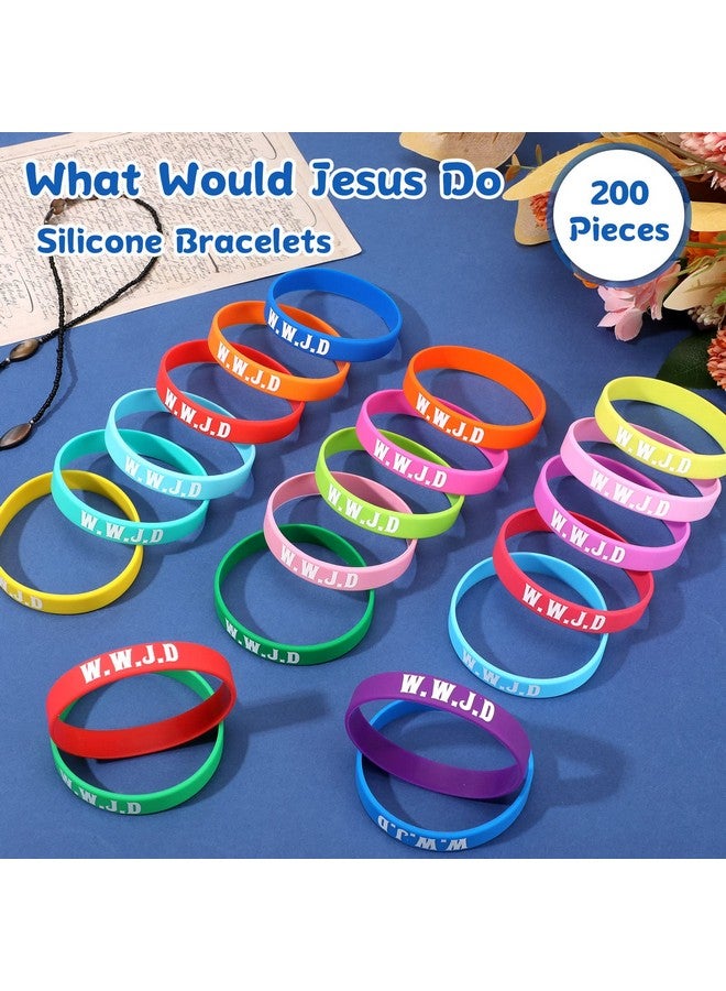 Jerify 200 Pcs Wwjd Bracelets Religious Colored What Would Jesus Do Bracelets Christian Silicone Bracelet Silicone Wwjd Wristband For Fundraiser Men Women Church Events Party Favors - Image 5