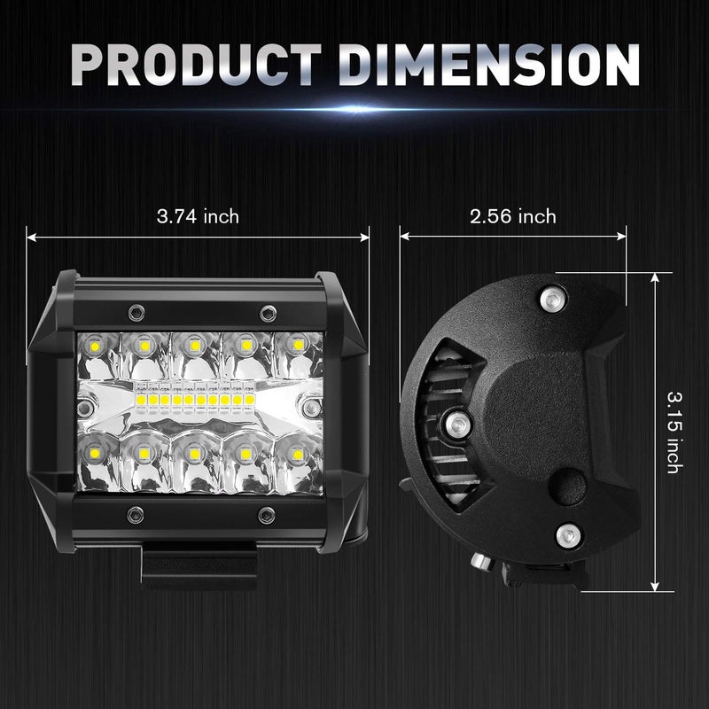 AAIWA 4 Inch 120W LED Light Bar 12000LM Spot Flood Combo Off Road Triple Row Work Driving Fog Light for Pickup Truck ATV UTV SUV Boat 2PCS - Image 2