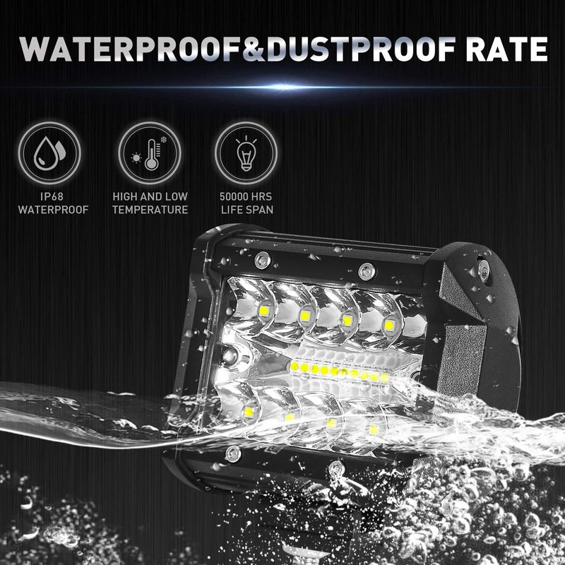 AAIWA 4 Inch 120W LED Light Bar 12000LM Spot Flood Combo Off Road Triple Row Work Driving Fog Light for Pickup Truck ATV UTV SUV Boat 2PCS - Image 5