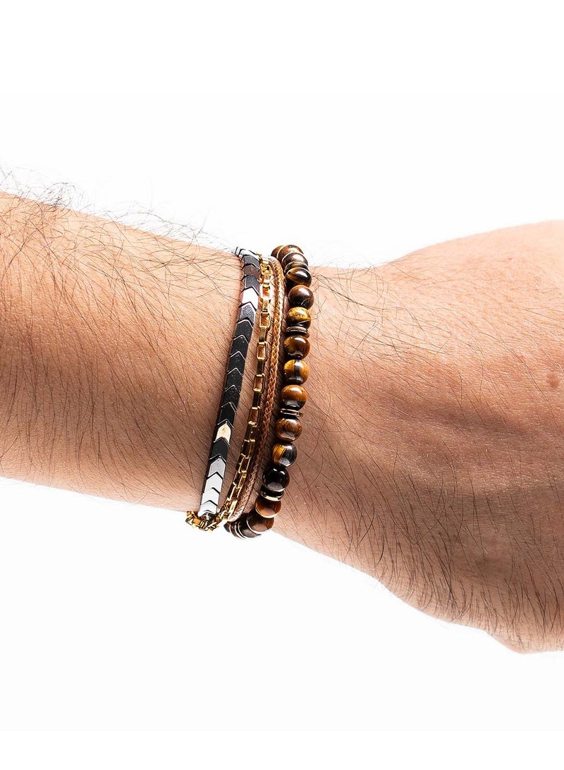 CHRYSOSTOMOS Handmade Multiline Adjustable Bracelet for Men with Brown Tigerâ€™s Eye Stones - Image 3