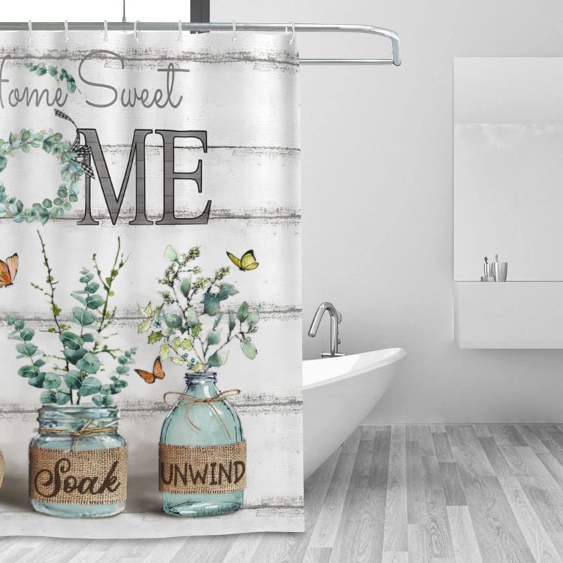 Tijuboni Farmhouse Shower Curtain Green Eucalyptus Shower Curtains for Neutral Country Bathroom Decor Rustic Butterfly Botanical Shower Curtain Set Waterproof Polyester Fabric 60 x 72 Inch - Image 2