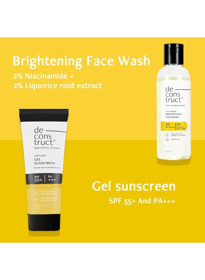 Deconstruct Radiance & Defense Combo: Face Wash for Skin Brightening & Gel Sunscreen for Sun Protection | Brightening Face Wash (100ml) + Gel Sunscreen (50g) | No White Cast & Lightweight | Pack of 2 - Image 2