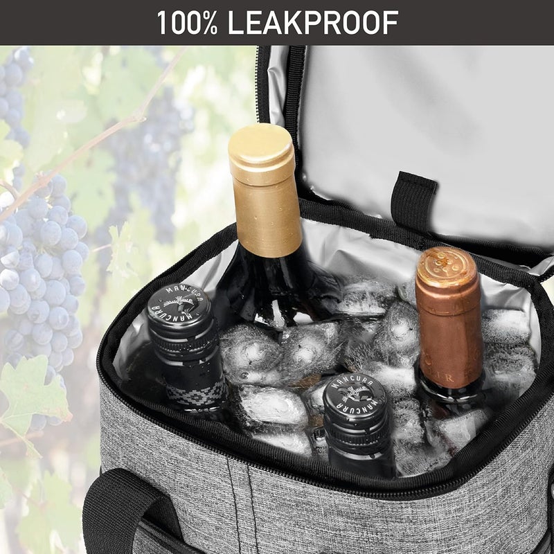 OPUX 4,6 Bottle Wine Bag Tote Carrier | Leakproof Insulated Wine Cooler Bag for Travel, BYOB, Picnic | Padded Portable Wine Bottle Bag for Dinner Party, Christmas Gift for Wine Lovers, Women, Men - Image 5