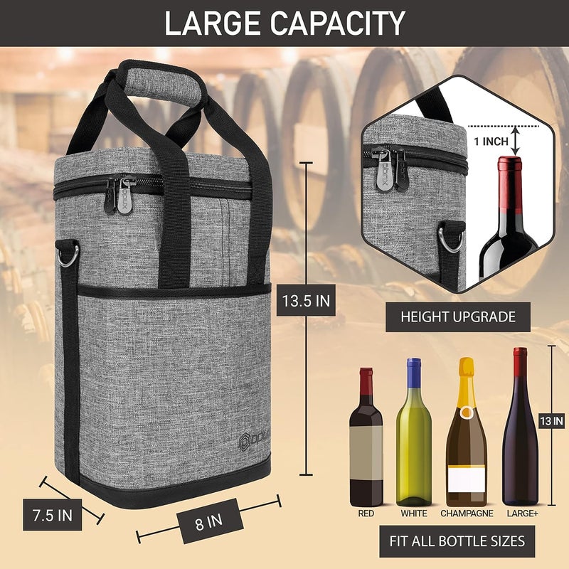 OPUX 4,6 Bottle Wine Bag Tote Carrier | Leakproof Insulated Wine Cooler Bag for Travel, BYOB, Picnic | Padded Portable Wine Bottle Bag for Dinner Party, Christmas Gift for Wine Lovers, Women, Men - Image 3