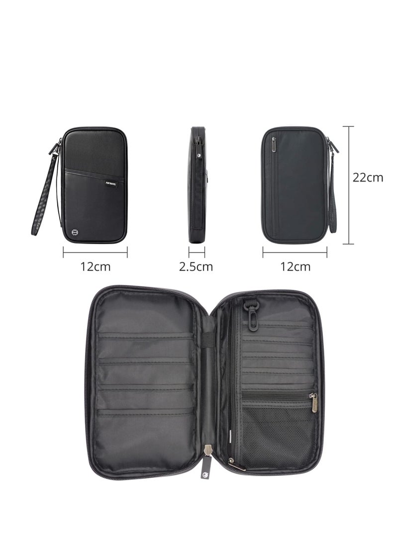 KASTWAVE - Passport Holder Travel Wallet, RFID Blocking Travel Document Holder Organiser Waterproof Family Passport Wallet for Women Men for ID Card Credit Cards Flight Tickets Money Coins Phone-Black - Image 1
