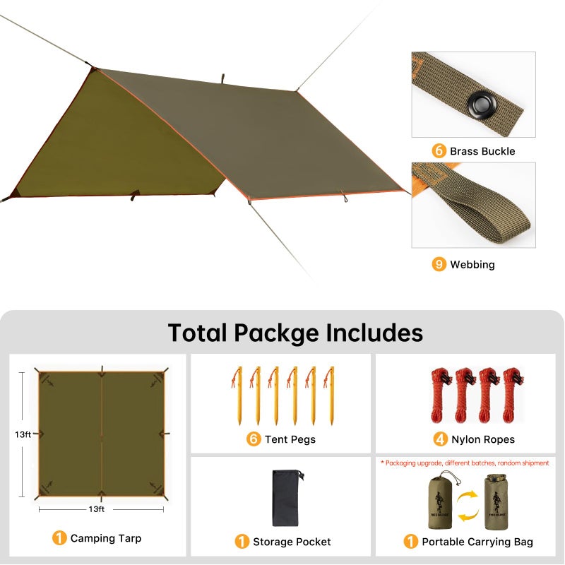 FREE SOLDIER Waterproof Portable Tarp Multifunctional Outdoor Camping Traveling Awning Backpacking Tarp Shelter Rain Tarps (Simplify Brown 10Ã—10.5ft) - Image 2