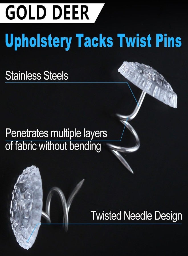 GOLD DEER 50PCS Upholstery Tacks Twist Pins Bed Skirt Pins Stainless Steel Twist Pins with Clear Heads Headliner Repair Kit Headliner Pins for Slipcovers and Bedskirts - Image 3