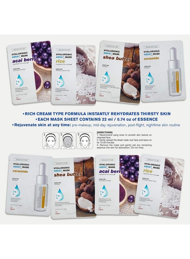 BEAUTY29 Hyaluronic Aqua Plus Essence Full Face Facial Sheet Mask 8 Sheets Combo Good For Dry Skin - Image 3