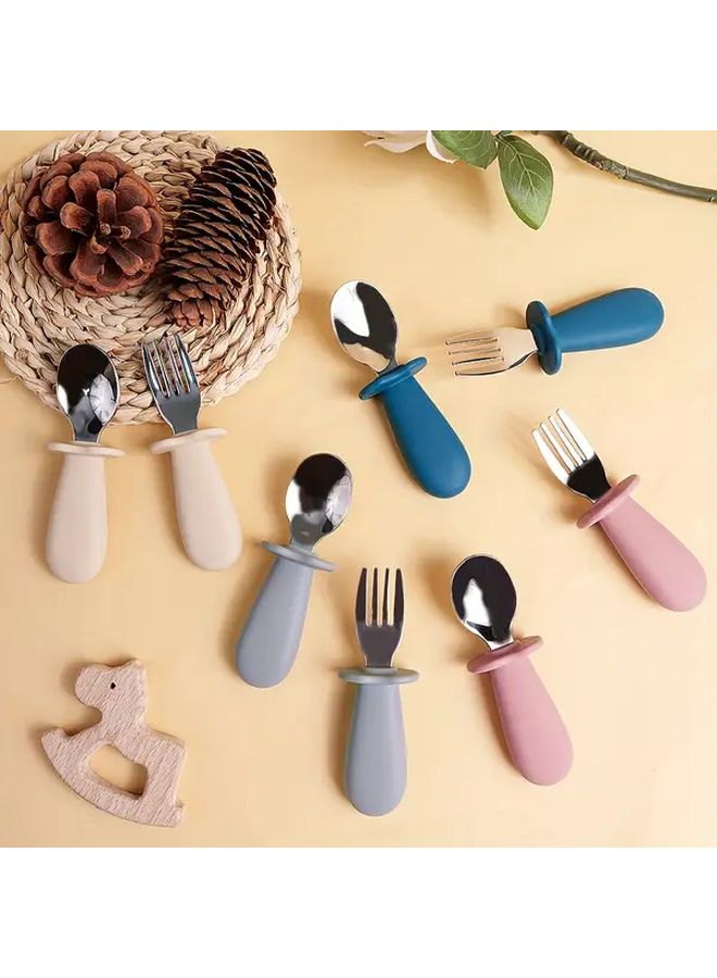 2 Sets Silicone Stainless Steel Cutlery Spoon And Fork Blue Christmas Halloween Thanksgiving Gift Set - Image 3