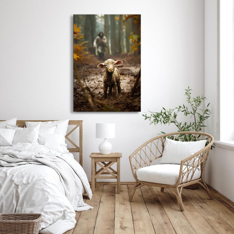 Ploceiny Large wall art for living room Jesus Running After Lost Lamb Picture for home decor Jesus wall decor for prayer room Baptism gifts for boys-girl serenity prayer Religious canvas wall prints .(24"X36") A-397 - Image 2