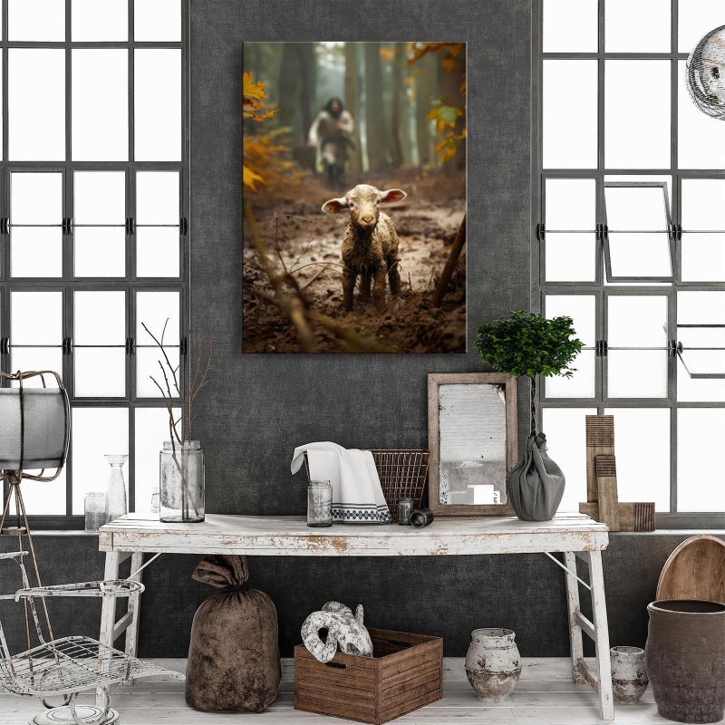 Ploceiny Large wall art for living room Jesus Running After Lost Lamb Picture for home decor Jesus wall decor for prayer room Baptism gifts for boys-girl serenity prayer Religious canvas wall prints .(24"X36") A-397 - Image 4