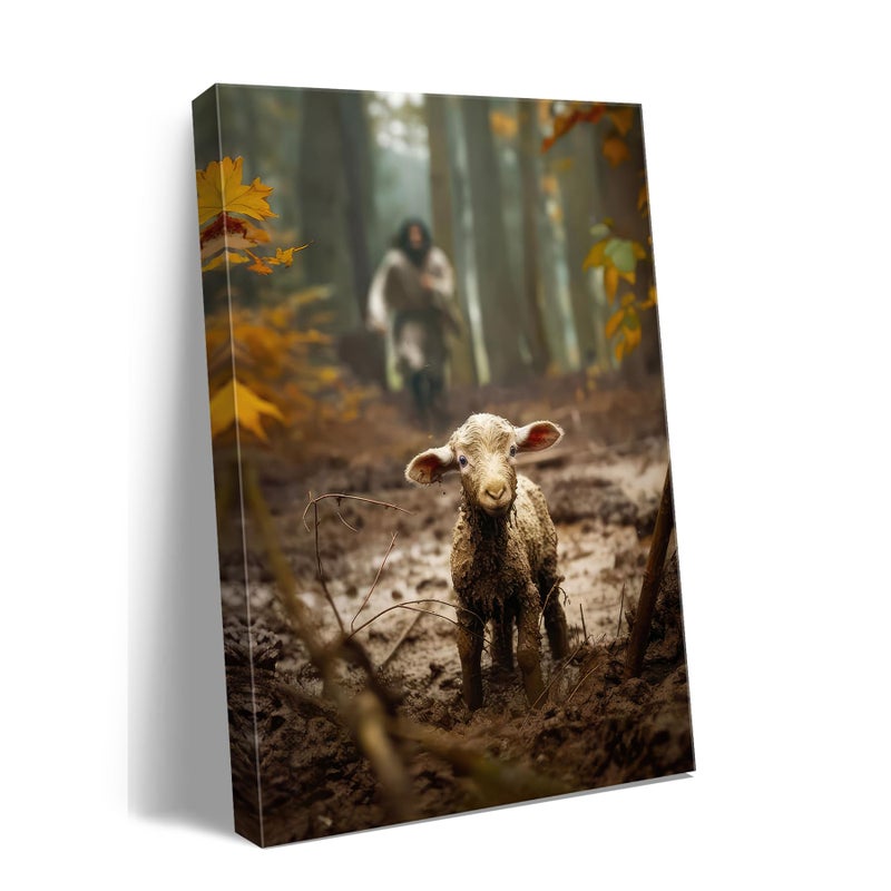 Ploceiny Large wall art for living room Jesus Running After Lost Lamb Picture for home decor Jesus wall decor for prayer room Baptism gifts for boys-girl serenity prayer Religious canvas wall prints .(24"X36") A-397 - Image 1