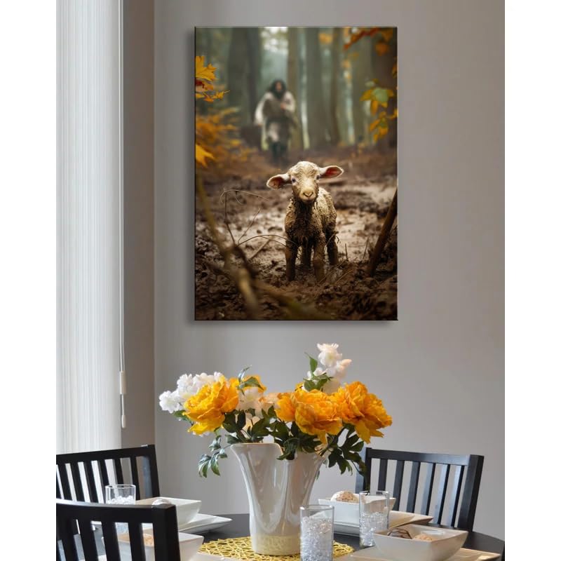 Ploceiny Large wall art for living room Jesus Running After Lost Lamb Picture for home decor Jesus wall decor for prayer room Baptism gifts for boys-girl serenity prayer Religious canvas wall prints .(24"X36") A-397 - Image 5