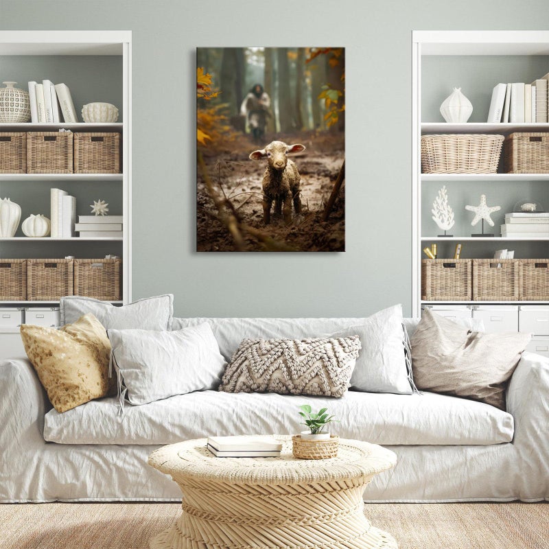 Ploceiny Large wall art for living room Jesus Running After Lost Lamb Picture for home decor Jesus wall decor for prayer room Baptism gifts for boys-girl serenity prayer Religious canvas wall prints .(24"X36") A-397 - Image 3