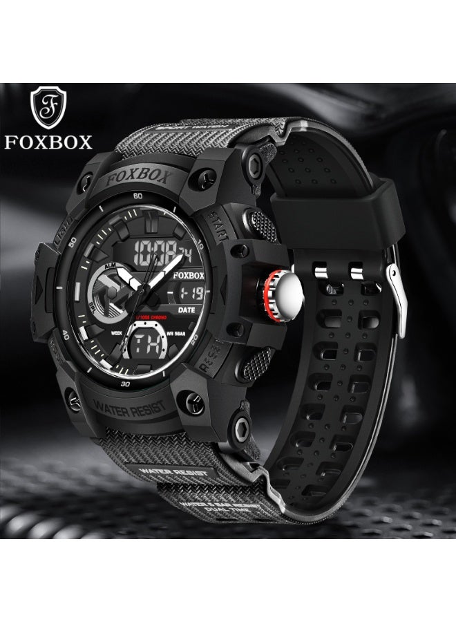 FOXBOX Cool and Stylish Digital Analog Watches for Men with Dual Display of Week/Calendar, Large Dial, Waterproof, Outdoor Sports, Luminous Pointer,Silicone Black Strap Quartz Mens Watches - Image 5