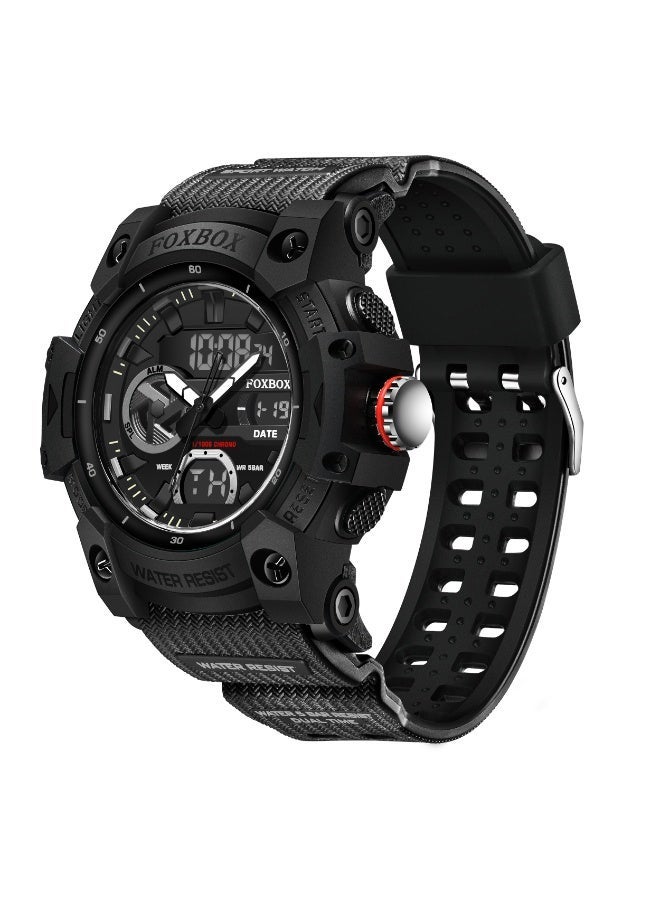FOXBOX Cool and Stylish Digital Analog Watches for Men with Dual Display of Week/Calendar, Large Dial, Waterproof, Outdoor Sports, Luminous Pointer,Silicone Black Strap Quartz Mens Watches - Image 1