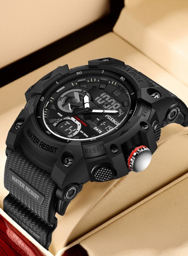 FOXBOX Cool and Stylish Digital Analog Watches for Men with Dual Display of Week/Calendar, Large Dial, Waterproof, Outdoor Sports, Luminous Pointer,Silicone Black Strap Quartz Mens Watches - Image 4