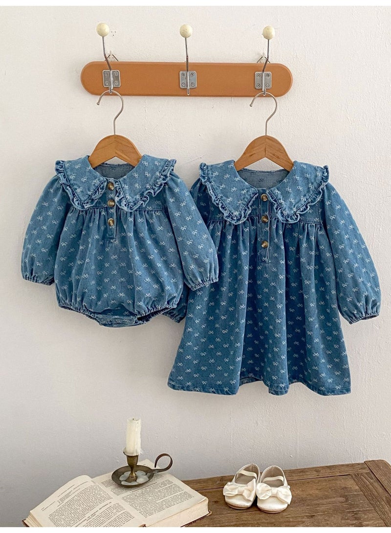 Bafanou Newborn Girls Baby Spring Infant Cowboy Dresses Bow Jacquard Denim Clothes  - Image 4