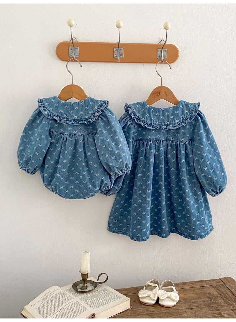 Bafanou Newborn Girls Baby Spring Infant Cowboy Dresses Bow Jacquard Denim Clothes  - Image 5